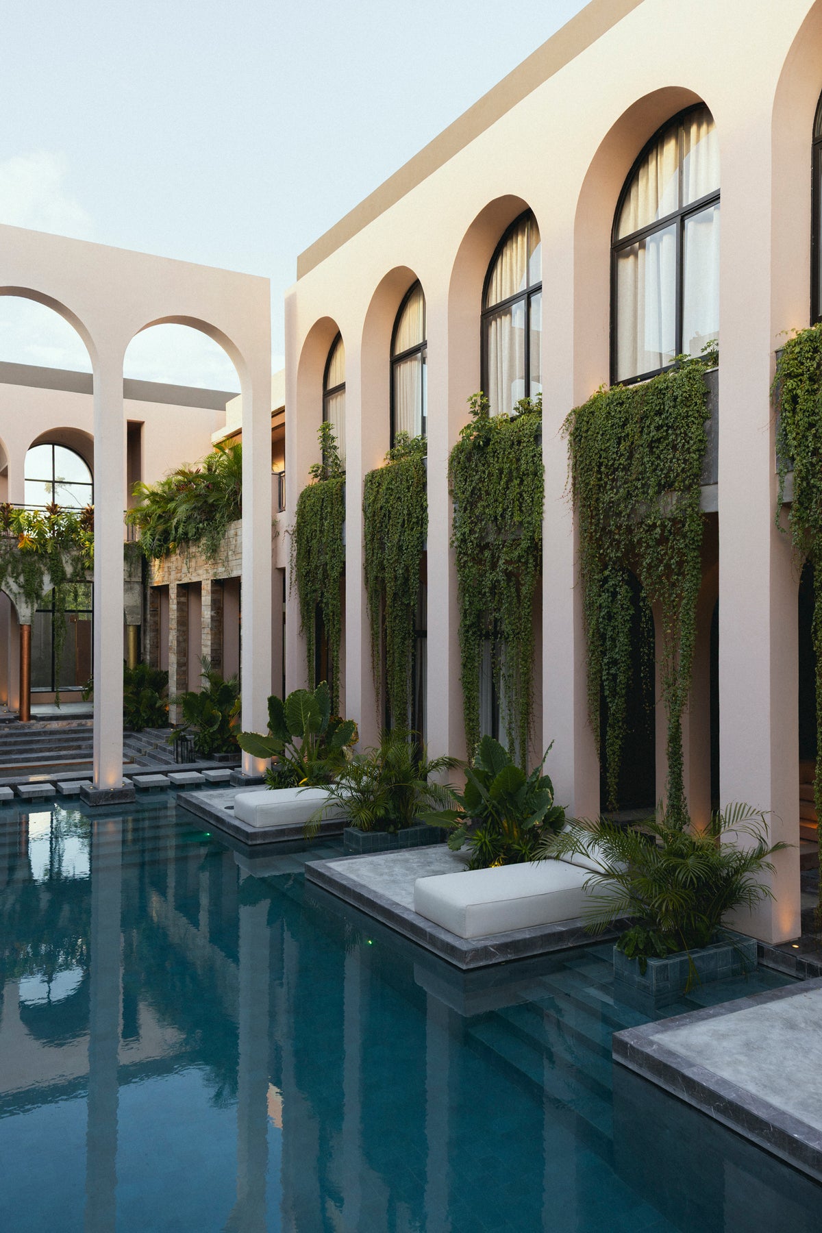 The arcade and the long pool beside it