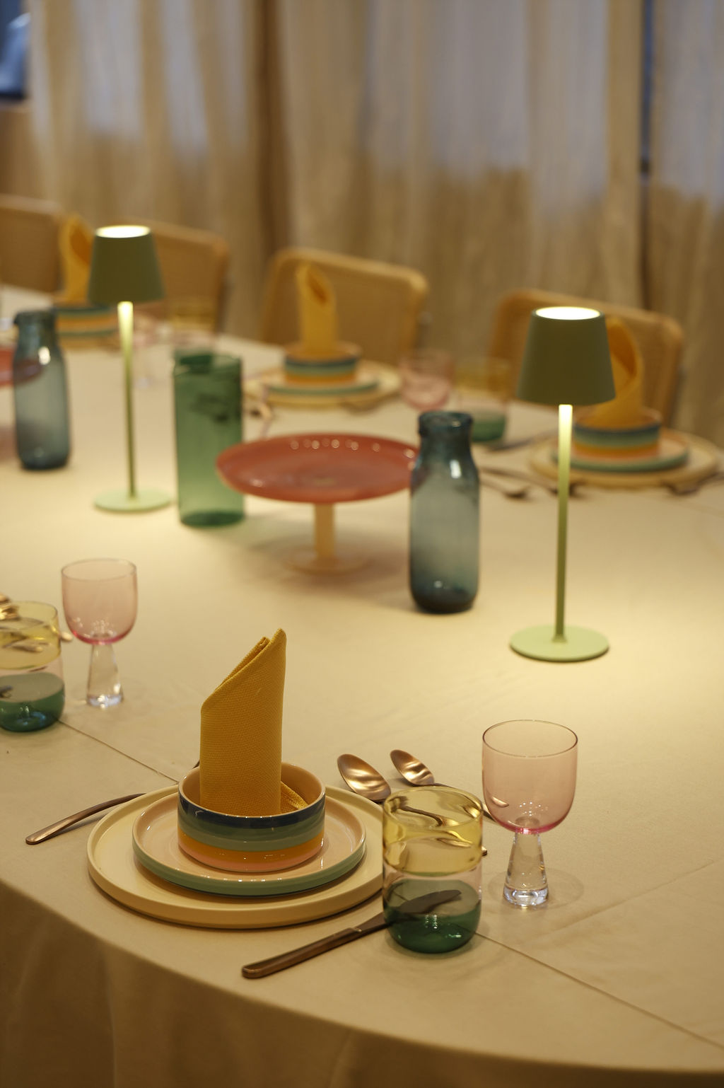 The long table laid for dinner